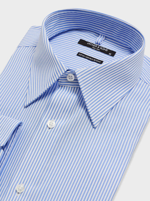 Chemise non-iron slim en popeline de coton bleu à rayures - 2 - Father & Sons   - 1 