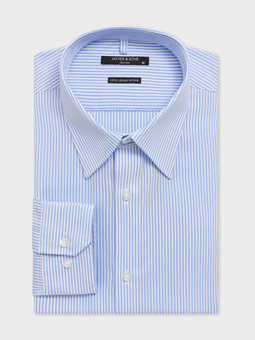 Chemise non-iron slim en popeline de coton bleu à rayures - 1 - Father & Sons   - 1 