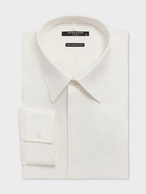 Chemise non-iron slim en coton façonné écru - 1 - Father & Sons   - 14 