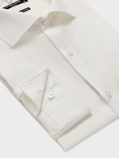 Chemise non-iron regular en coton façonné écru - Father & Sons   - 3 