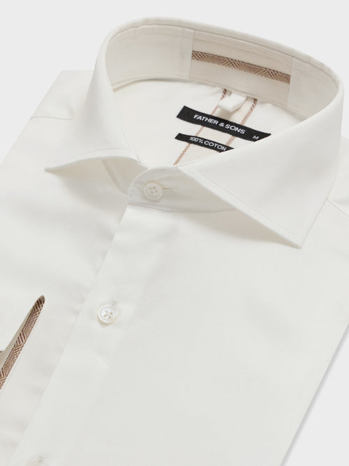 Chemise slim en satin de coton écru - 2 - Father & Sons   - 9 