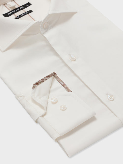 Chemise slim en satin de coton écru - Father & Sons   - 3 