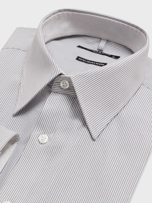 Chemise non-iron slim en popeline de coton à rayures grises - 2 - Father & Sons   - 7 
