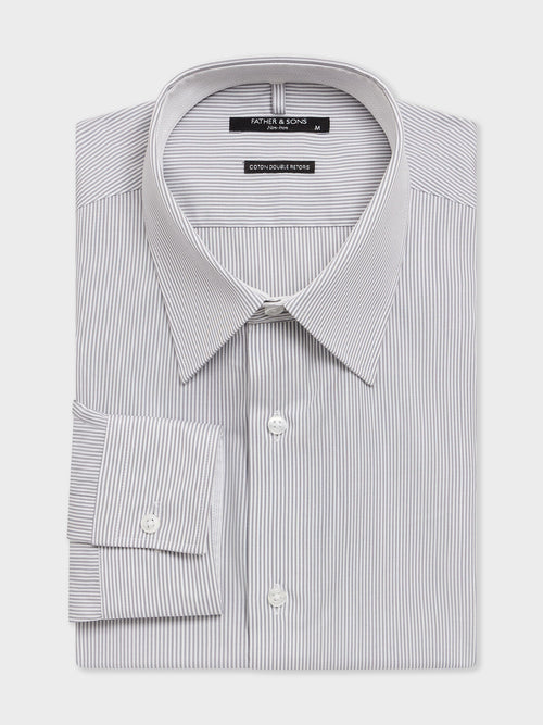Chemise non-iron slim en popeline de coton à rayures grises - 1 - Father & Sons   - 7 