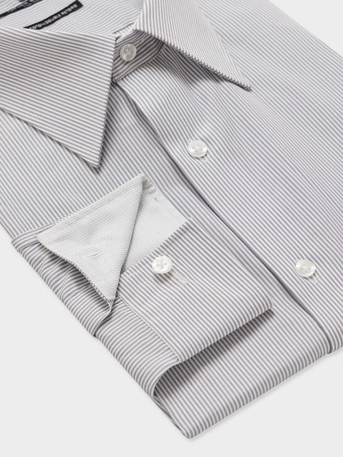 Chemise non-iron slim en popeline de coton à rayures grises - Father & Sons   - 3 