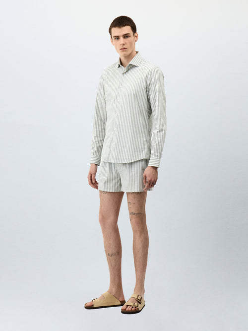 Chemise Slim en popeline de coton kaki à rayures - Father & Sons   - 5 