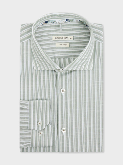 Chemise Slim en popeline de coton kaki à rayures - Father & Sons   -  
