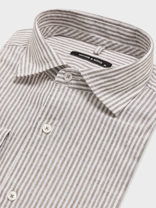 Chemise regular en pinpoint de lin et coton kaki à rayures - 2 - Father & Sons   - 3 