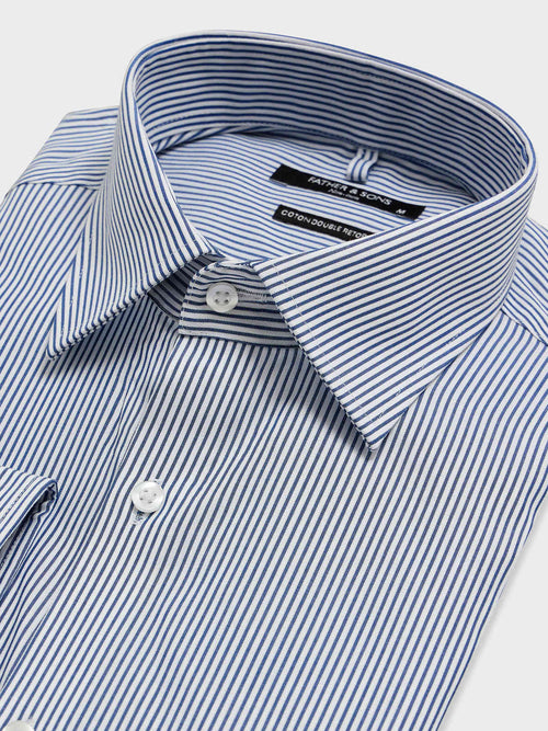 Chemise non-iron slim en twill de coton à rayures bleu marine - 2 - Father & Sons   - 17 