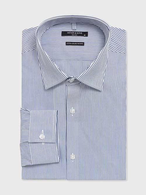Chemise non-iron slim en twill de coton à rayures bleu marine - 1 - Father & Sons   - 17 