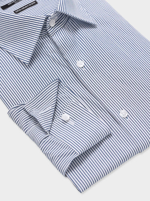 Chemise non-iron slim en twill de coton à rayures bleu marine - Father & Sons   - 3 