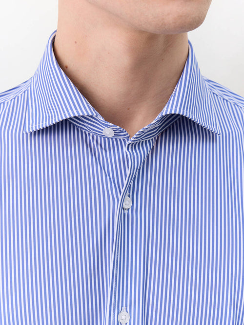 Chemise slim en maille bleu marine à rayures - Father & Sons   - 6 