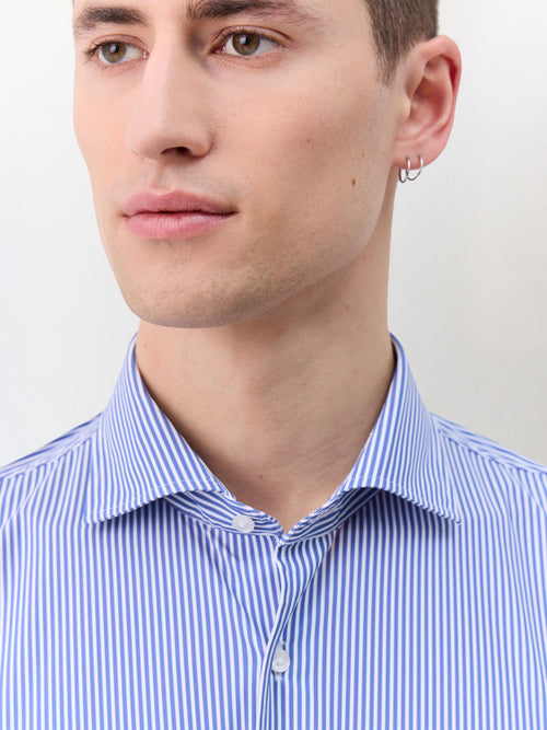 Chemise slim en maille bleu marine à rayures - Father & Sons   - 5 
