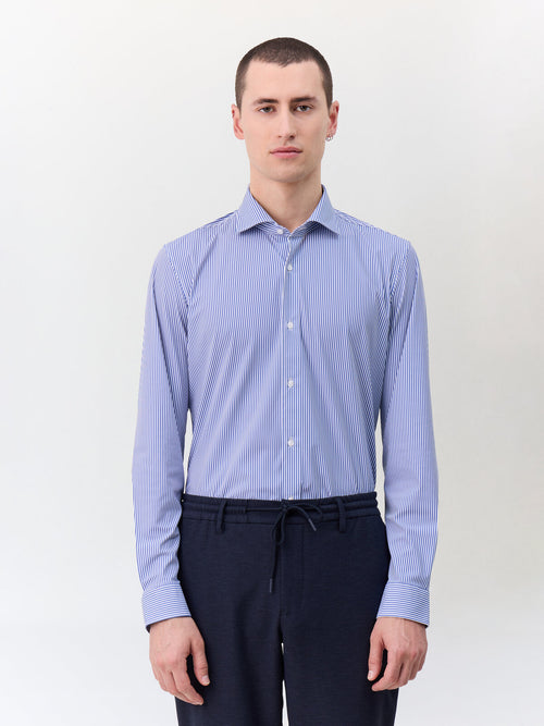 Chemise slim en maille bleu marine à rayures - Father & Sons   - 4 