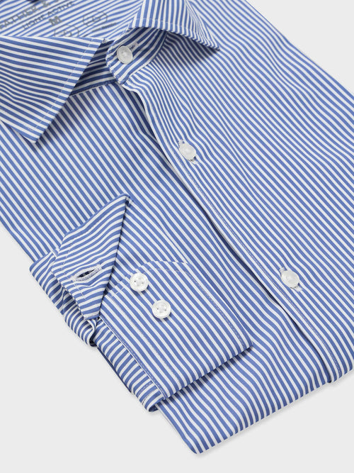 Chemise slim en maille bleu marine à rayures - Father & Sons   - 3 