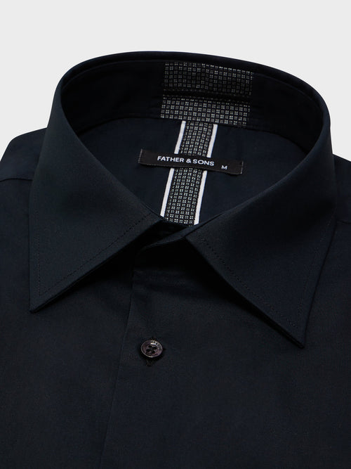 Chemise Slim en satin de coton stretch noir - 2 - Father & Sons   - 4 