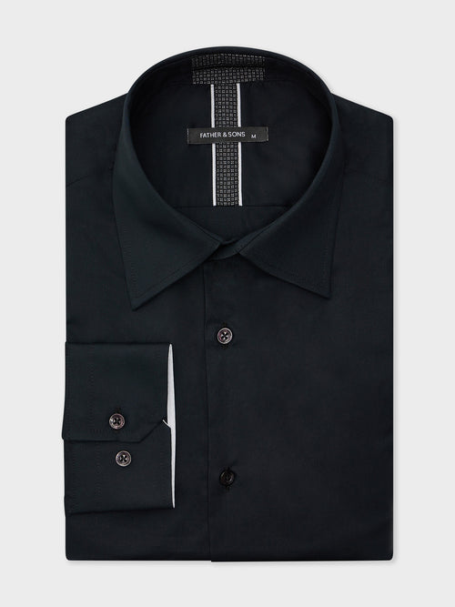 Chemise Slim en satin de coton stretch noir - 1 - Father & Sons   - 4 