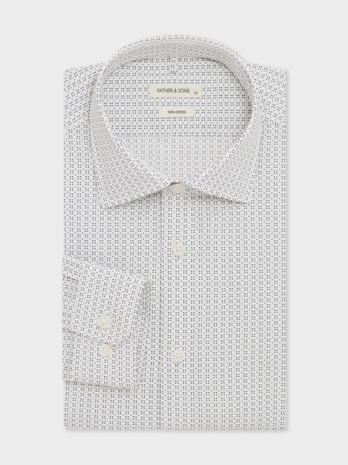 Chemise Regular en popeline de coton blanc à motif noir - 1 - Father & Sons   - 12 