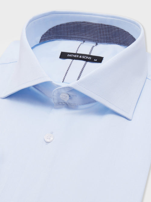 Chemise Regular en popeline de coton mélangé bleu pâle - Father & Sons   - 2 