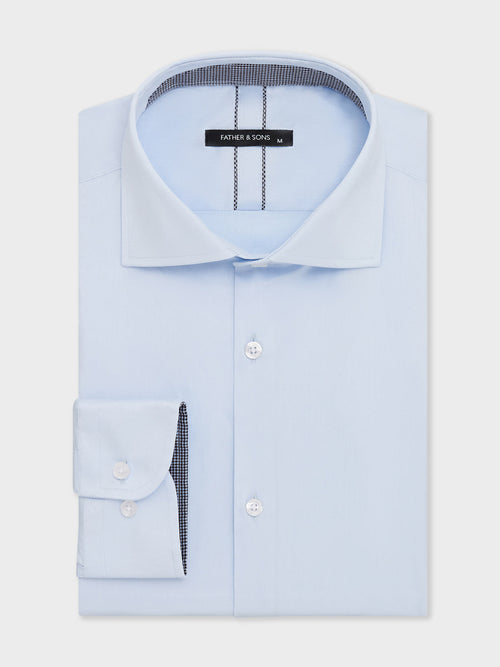 Chemise Regular en popeline de coton mélangé bleu pâle - Father & Sons   - 1 
