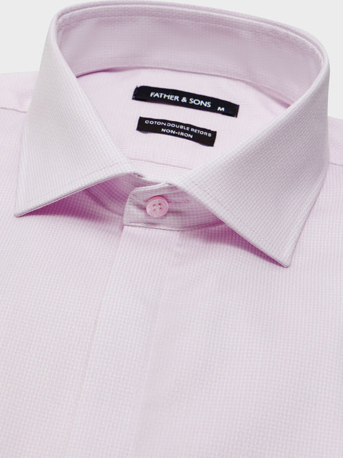 Chemise non-iron Slim en coton façonné rose à motif - 2 - Father & Sons   - 2 