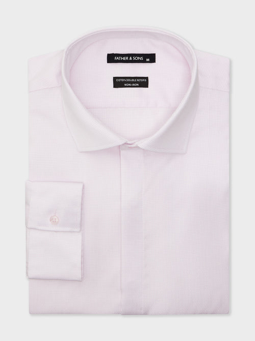 Chemise non-iron Slim en coton façonné rose à motif - 1 - Father & Sons   - 2 