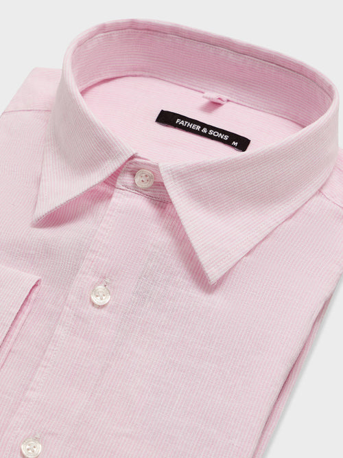 Chemise slim en pinpoint de lin et coton roses à rayures - 2 - Father & Sons   - 6 