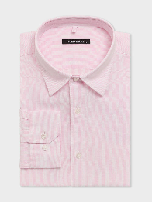 Chemise slim en pinpoint de lin et coton roses à rayures - 1 - Father & Sons   - 6 