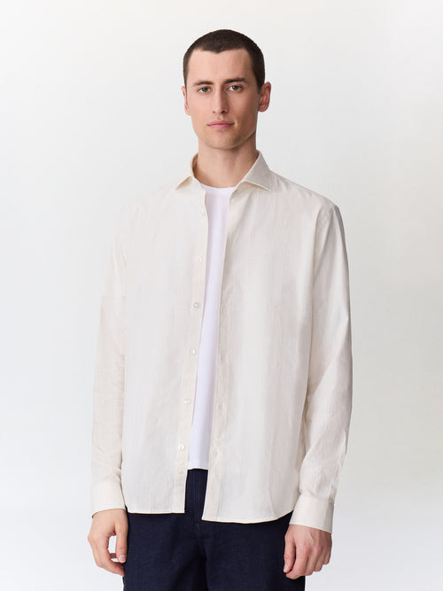 Chemise regular en popeline de coton beige - Father & Sons   - 4 