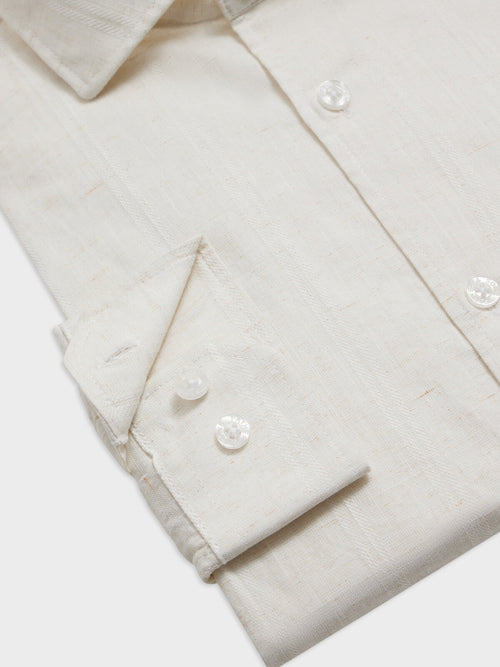 Chemise regular en popeline de coton beige - Father & Sons   - 3 