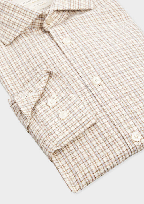 Chemise Slim en twill de coton beige à carreaux - Father & Sons   - 3 