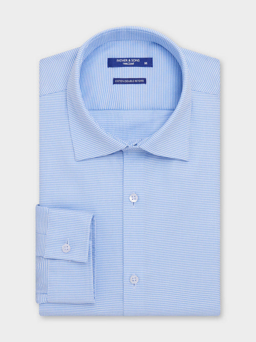 Chemise non-iron Slim en coton façonné bleu azur à motif pied-de-poule - 1 - Father & Sons   - 17 