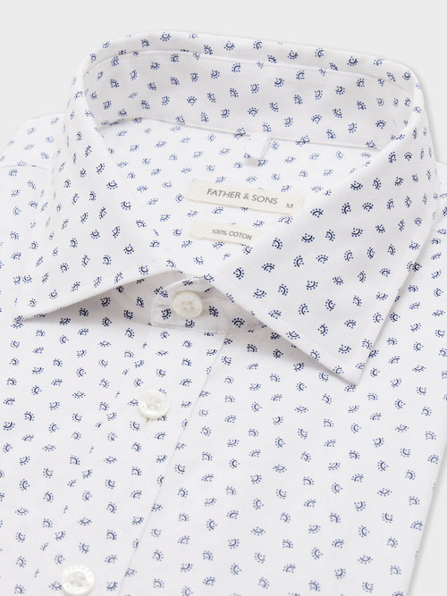 Chemise Slim en popeline de coton blanc à motif bleu - 2 - Father & Sons   - 20 