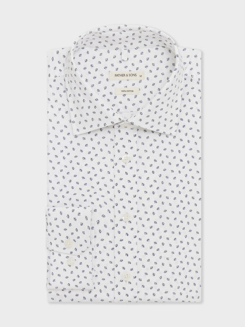Chemise Slim en popeline de coton blanc à motif bleu - 1 - Father & Sons   - 20 