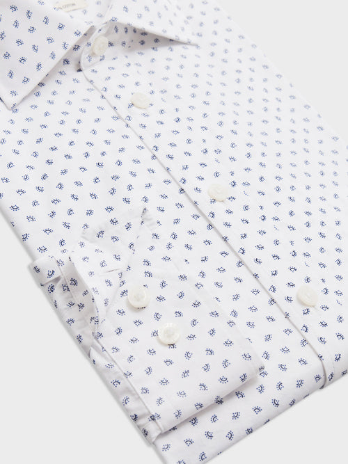 Chemise Slim en popeline de coton blanc à motif bleu - Father & Sons   - 3 