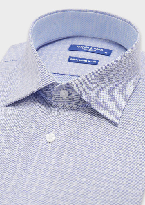 Chemise habillée non-iron Slim en coton Jacquard blanc à motif fantaisie bleu ciel - 2 - Father & Sons   - 8 