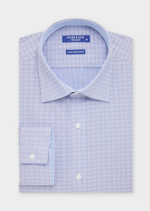 Chemise habillée non-iron Slim en coton Jacquard blanc à motif fantaisie bleu ciel - 1 - Father & Sons   - 8 