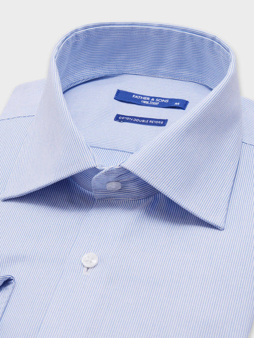 Chemise non-iron Slim en coton façonné blanc à motif bleu ciel - 2 - Father & Sons   - 9 
