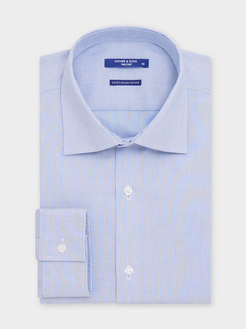 Chemise non-iron Slim en coton façonné blanc à motif bleu ciel - Father & Sons   -  