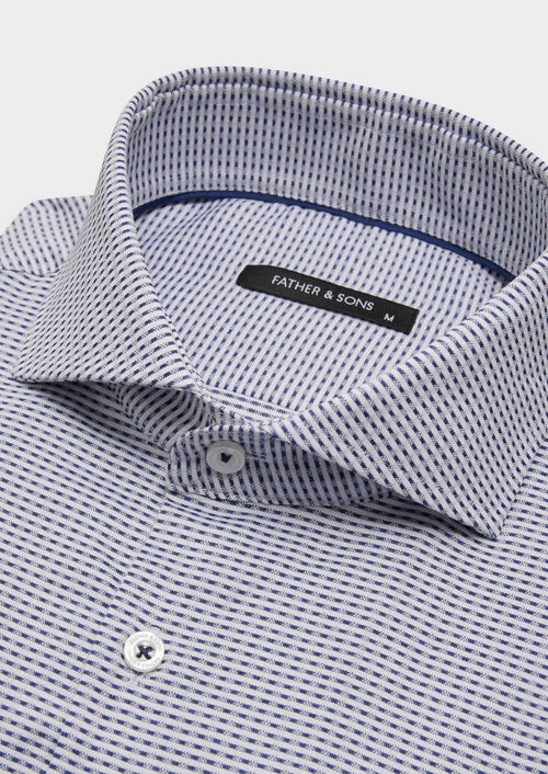 Chemise habillée Slim en coton mélangé Jacquard blanc à motif fantaisie bleu marine - Father & Sons   - 2 