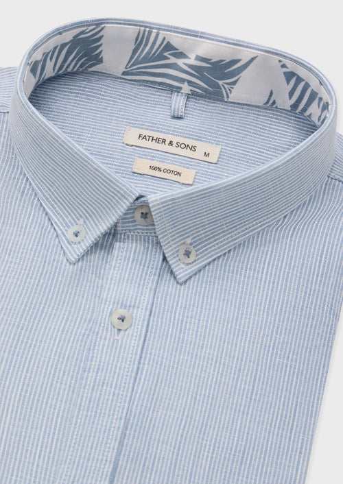 Chemise sport Slim en popeline de coton bleu glacier à rayures blanches - 2 - Father & Sons   - 19 