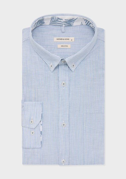 Chemise sport Slim en popeline de coton bleu glacier à rayures blanches - 1 - Father & Sons   - 19 