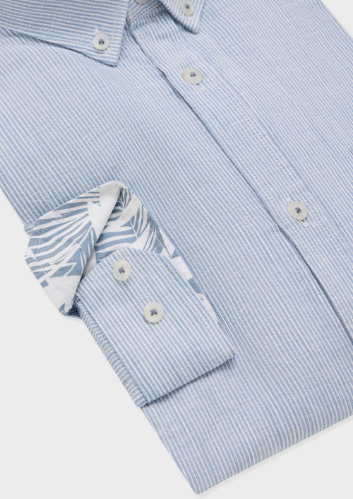 Chemise sport Slim en popeline de coton bleu glacier à rayures blanches - Father & Sons   - 3 