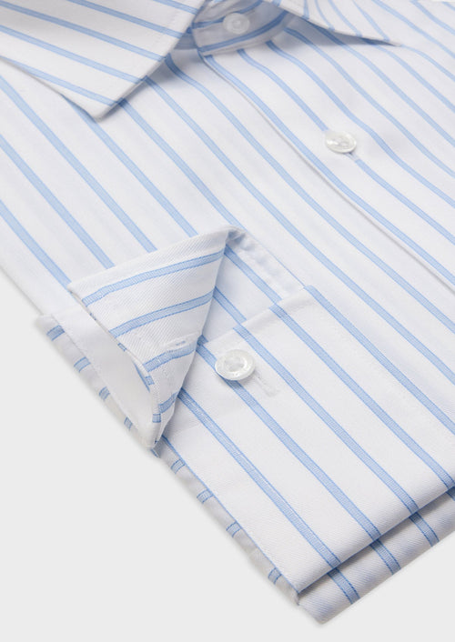 Chemise habillée non-iron Slim en coton Jacquard blanc à rayures bleu ciel - Father & Sons   - 3 