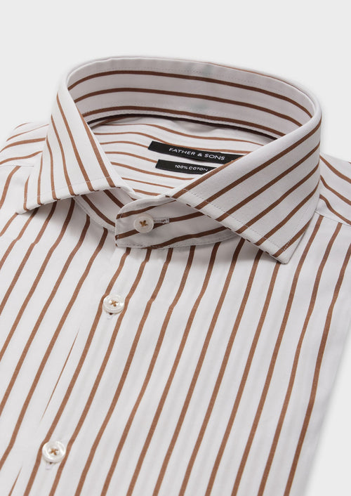 Chemise habillée Slim en popeline de coton blanc à rayures taupe - 2 - Father & Sons   - 13 