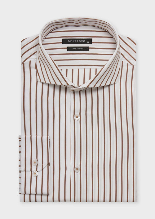 Chemise habillée Slim en popeline de coton blanc à rayures taupe - 1 - Father & Sons   - 13 