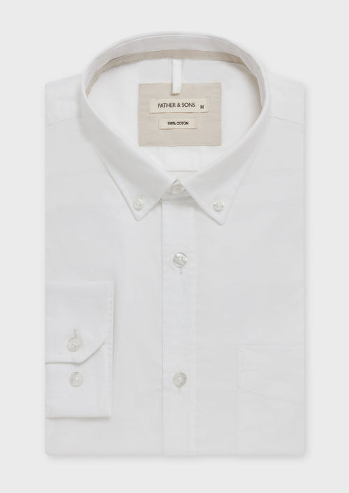 Chemise sport Slim en coton oxford uni blanc - 1 - Father & Sons   - 11 