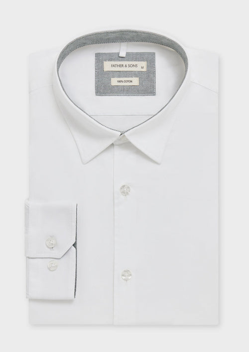 Chemise sport Slim en coton oxford uni blanc - 1 - Father & Sons   - 6 