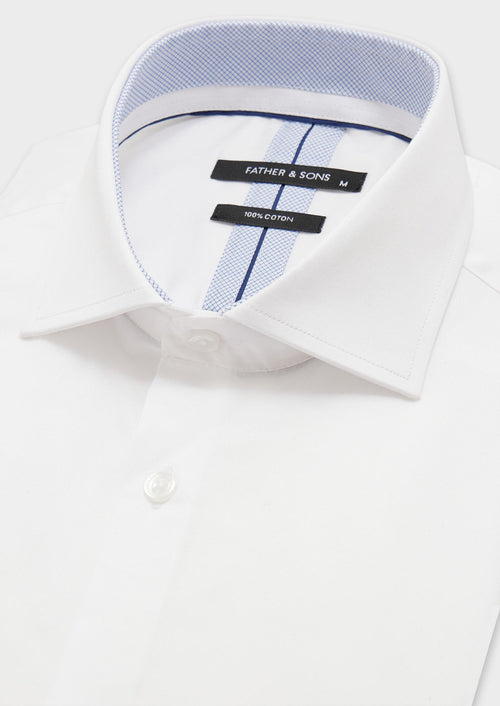 Chemise habillée Slim en satin de coton uni blanc - 2 - Father & Sons   - 11 