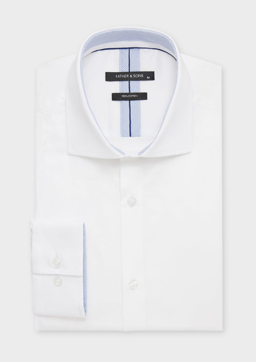 Chemise habillée Slim en satin de coton uni blanc - 1 - Father & Sons   - 11 